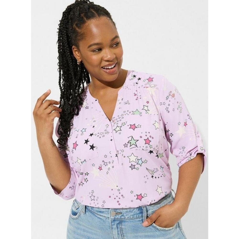 Torrid Harper Georgette 3/4 Sleeve Blouse Cosmic Stars Summer Song 3